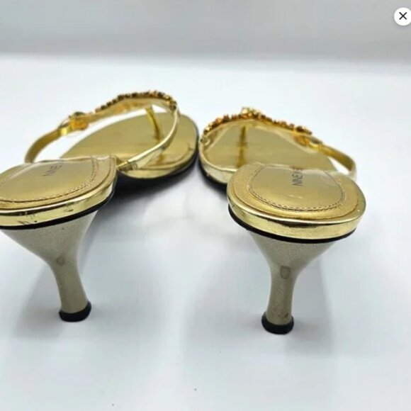 Nine West Gold Heeled Thong Sandals with Jewel Embellishments | Size 11 | EUC - Picture 5 of 9